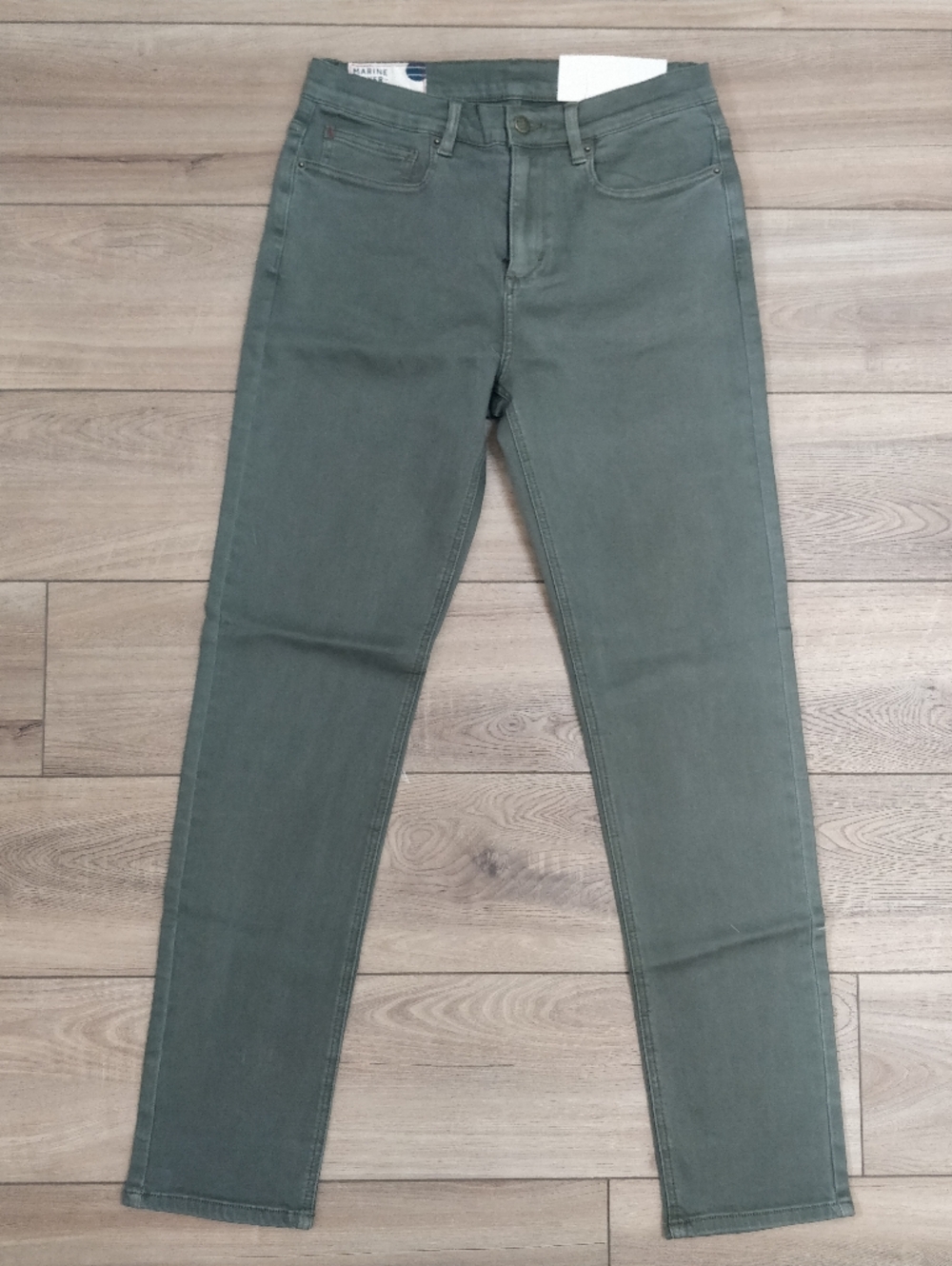 Marine Layer Olive Green Slim Straight Jeans with Red Accent Stitching 32x32 NWT